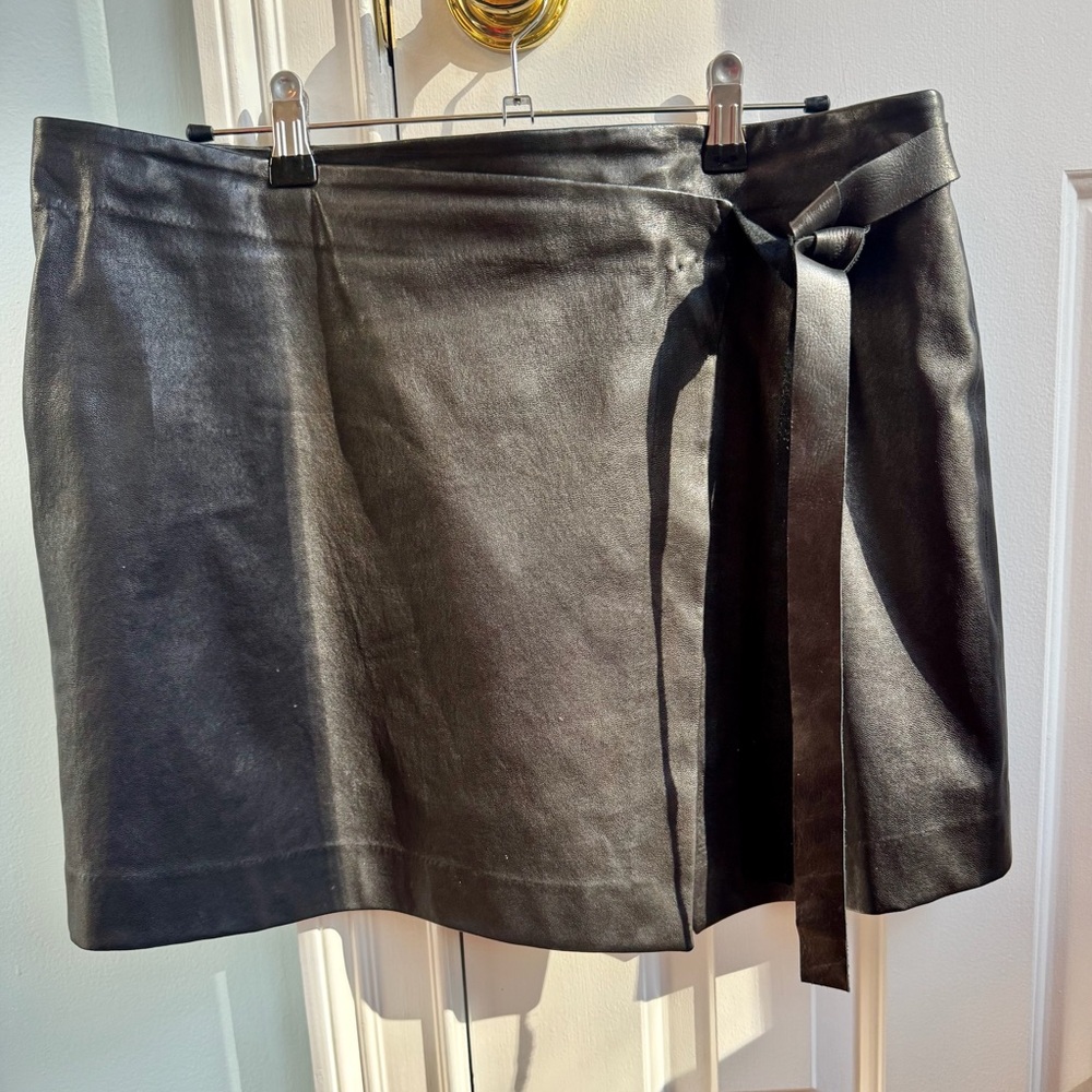 Black Faux Leather Mini Skirt with Bow